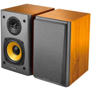 Edifier R1000T4 2.0 Bookshelf Speakers, RCA, 0.5-inch Tweeters, 4-inch Drivers, 24W (RMS), Control Buttons, Brown