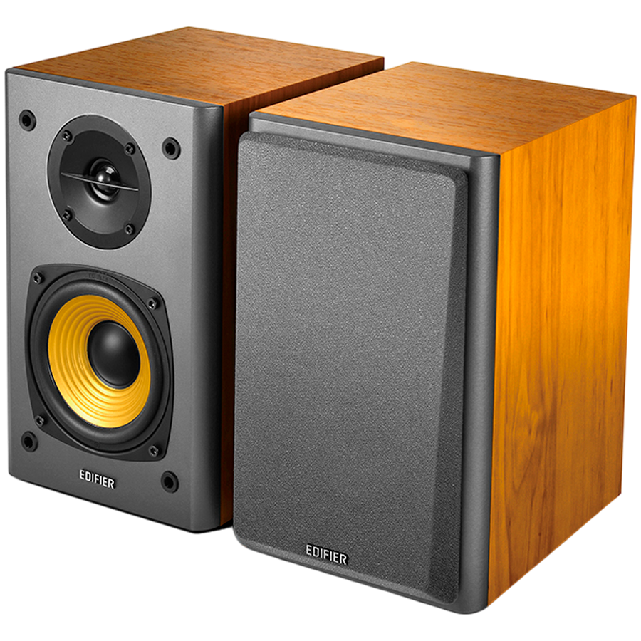 Edifier R1000T4 2.0 Bookshelf Speakers, RCA, 0.5-inch Tweeters, 4-inch Drivers, 24W (RMS), Control Buttons, Brown