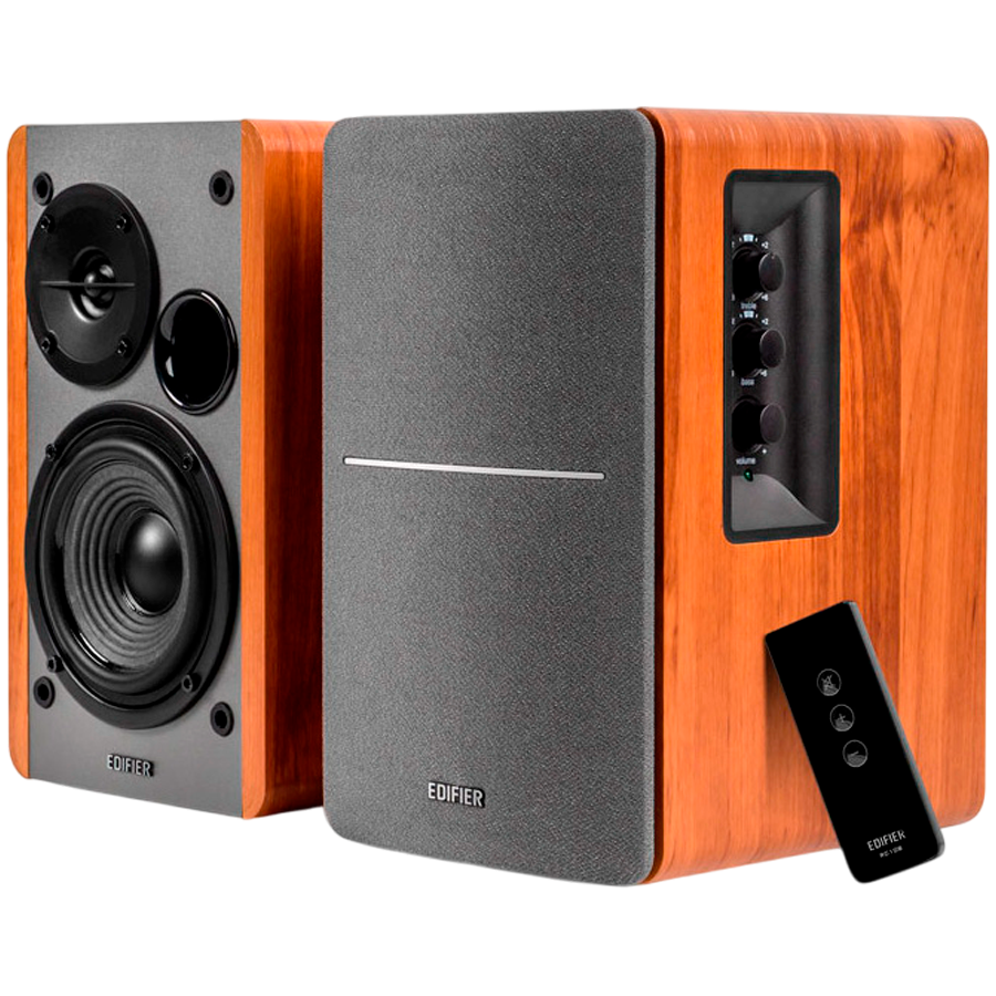 Edifier R1280T 2.0 Bookshelf Speakers, RCA, 0.5-inch Tweeters, 4-inch Drivers, 42W (RMS), Control Knobs and Remote Control, Brown - Image 2