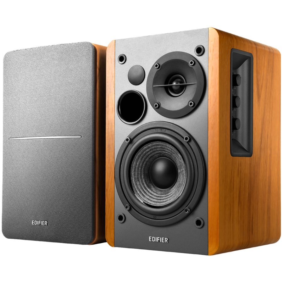 Edifier R1280T 2.0 Bookshelf Speakers, RCA, 0.5-inch Tweeters, 4-inch Drivers, 42W (RMS), Control Knobs and Remote Control, Brown - Image 3