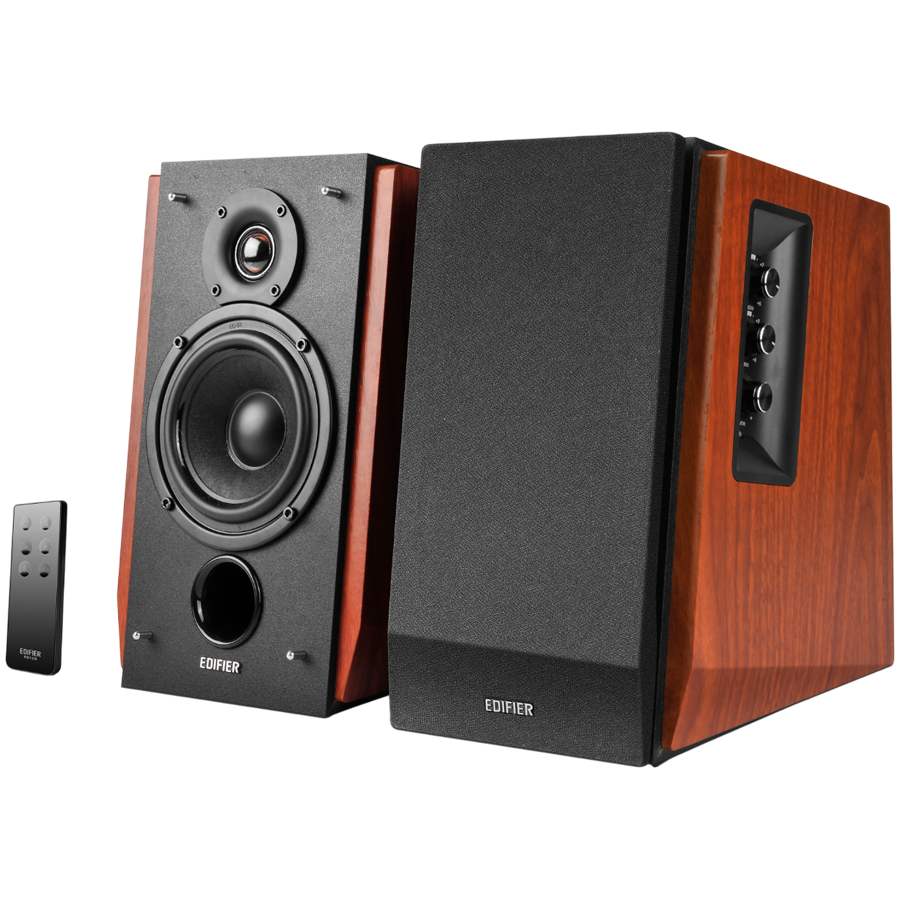 Edifier R1700BT 2.0 Bookshelf Speakers, BT V5.1, RCA, 0.75-inch Tweeters, 4-inch Drivers, 66W (RMS), Control Knobs and Remote Control, Brown - Image 2