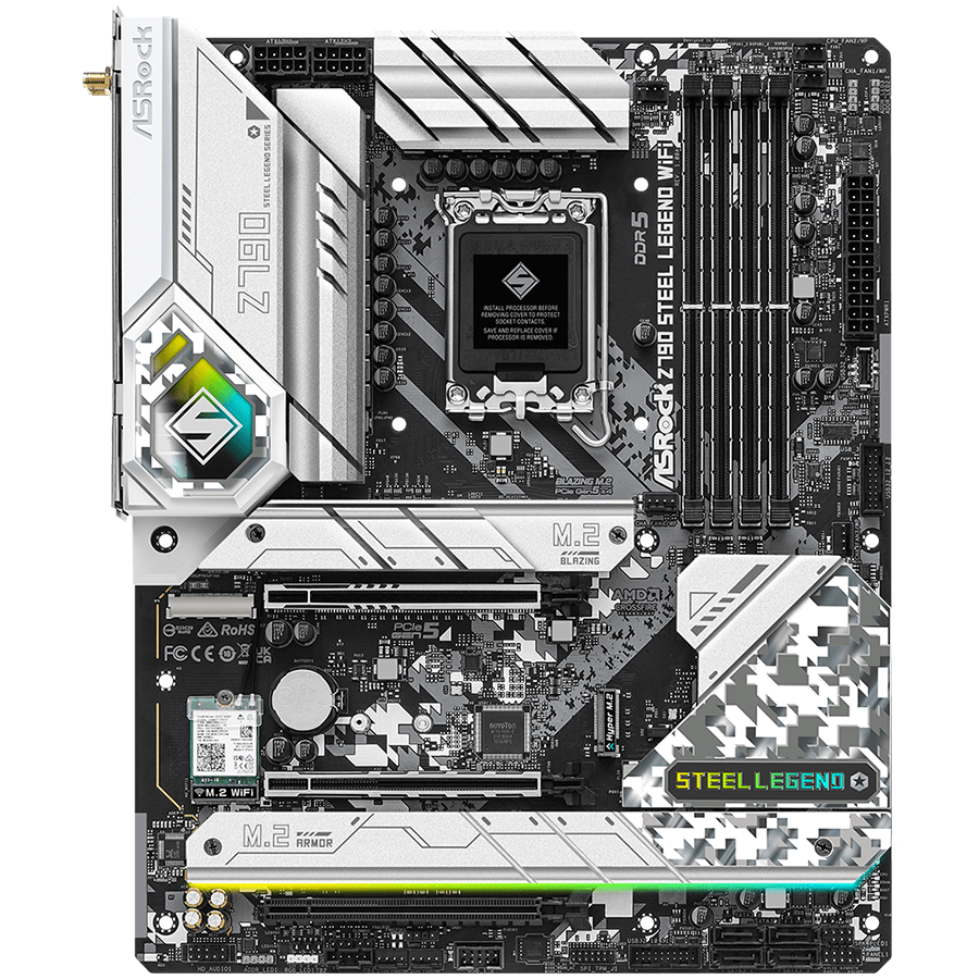 ASROCK MB Desktop Z790 Steel Legend (S1700, 4x DDR5, 1x PCIe 5.0 x16, 1x PCIe 4.0 x16, 1x PCIe 3.0 x1, 4x Hyper M.2, 1x Blazing M.2, 8x SATA3, 2x USB-C, 16x USB 3.2, 5x USB 2.0, 1x RJ-45 2.5GB Lan, 802.11ax Wi-Fi 6E Module, 1x HDMI, 1x DP, ATX - Image 2
