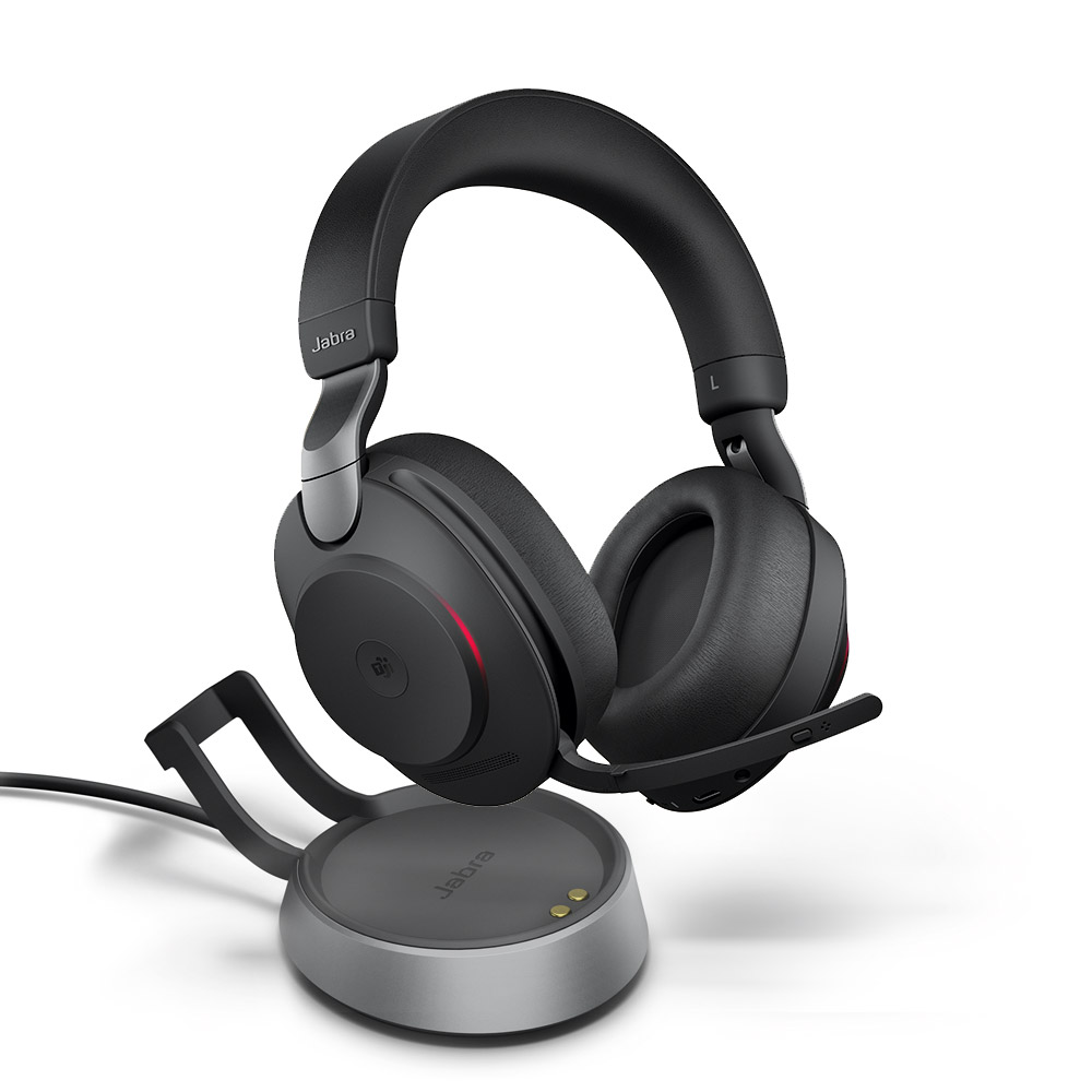 Jabra Evolve2 85 UC Stereo слушалки + стойка, Link380 USB-C, черни