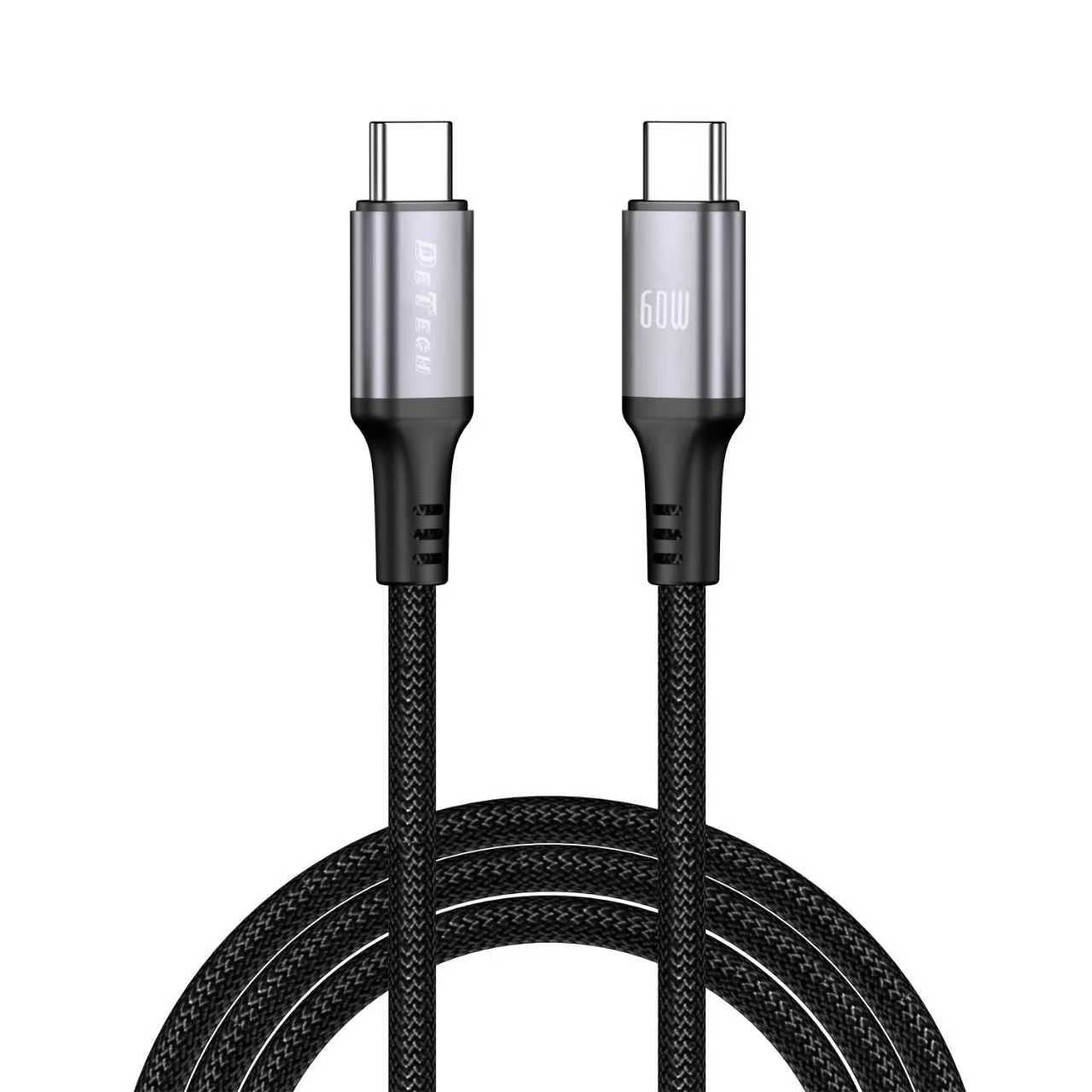 Кабел за данни DeTech DE-C68C, 60W, Type-C - Type-C, PD, 1.0m, Черен - 40552