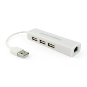 USB хъб , USB 2.0 + Мрежов адаптер, 3 Порта, Бял - 12052