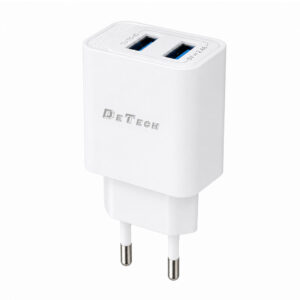 Мрежово зарядно устройство DeTech DE-59, 5V/2.4A 220V, 2 x USB, Бял - 40541