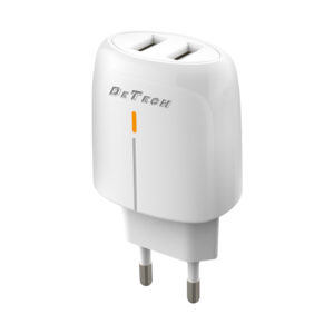 Мрежово зарядно устройство DeTech, DE-63, 5V/2.4A 220V, 2 x USB, Бял - 40549