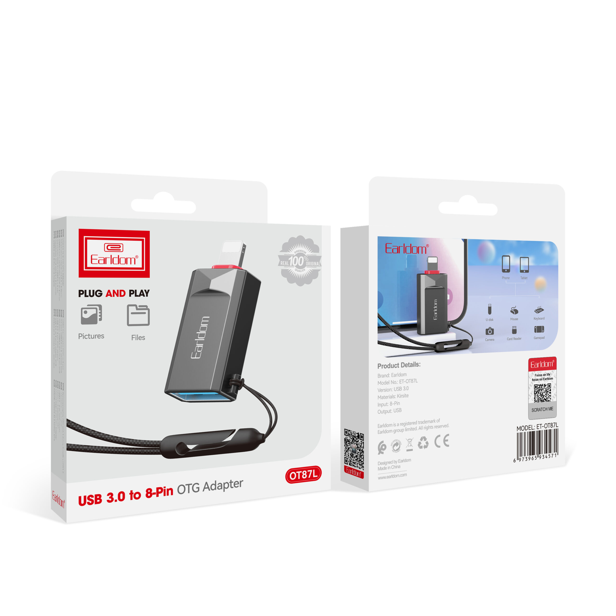 Преходник Earldom ET-OT87L, USB3.0 към Lightning, OTG, Черен - 40361 - Image 2