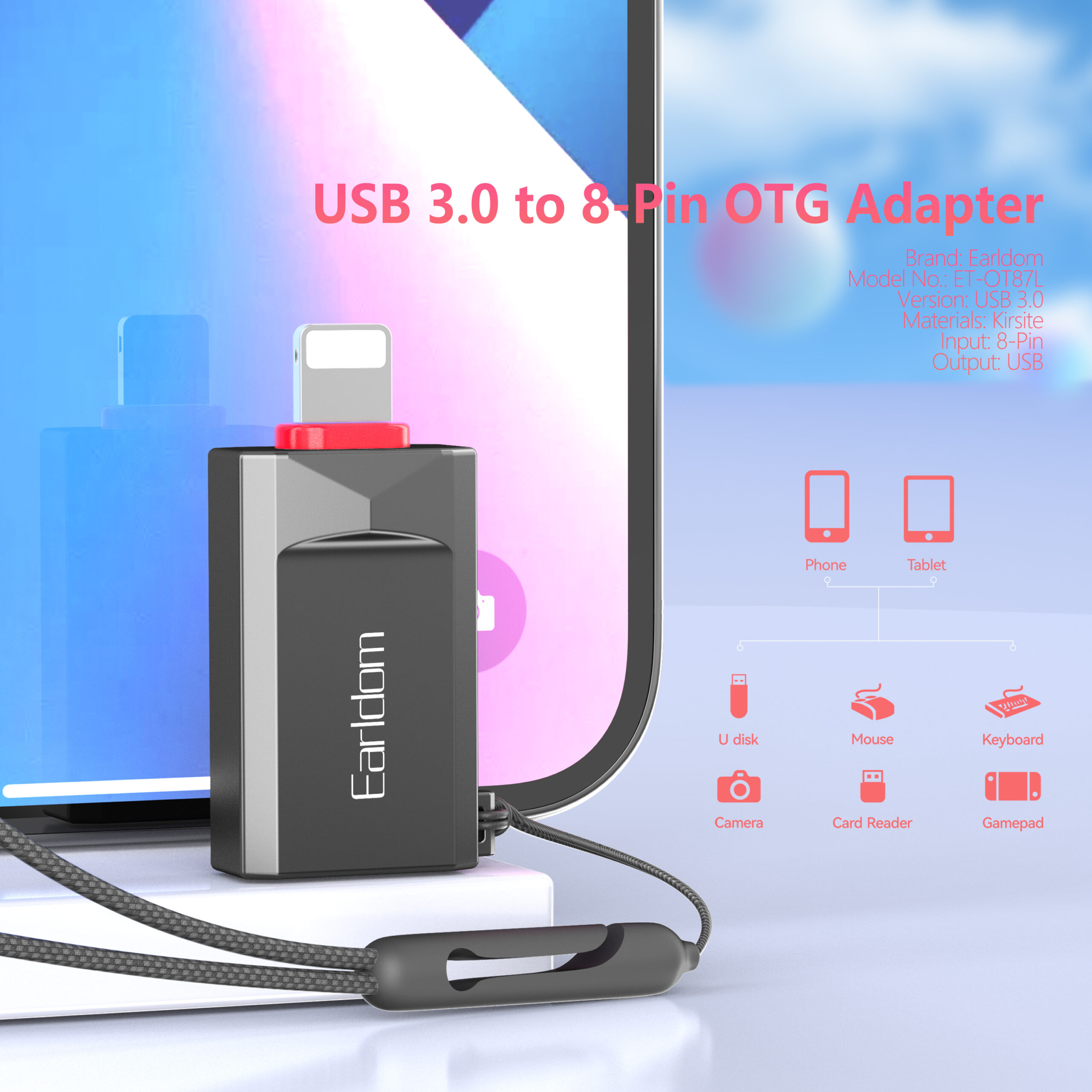 Преходник Earldom ET-OT87L, USB3.0 към Lightning, OTG, Черен - 40361 - Image 3