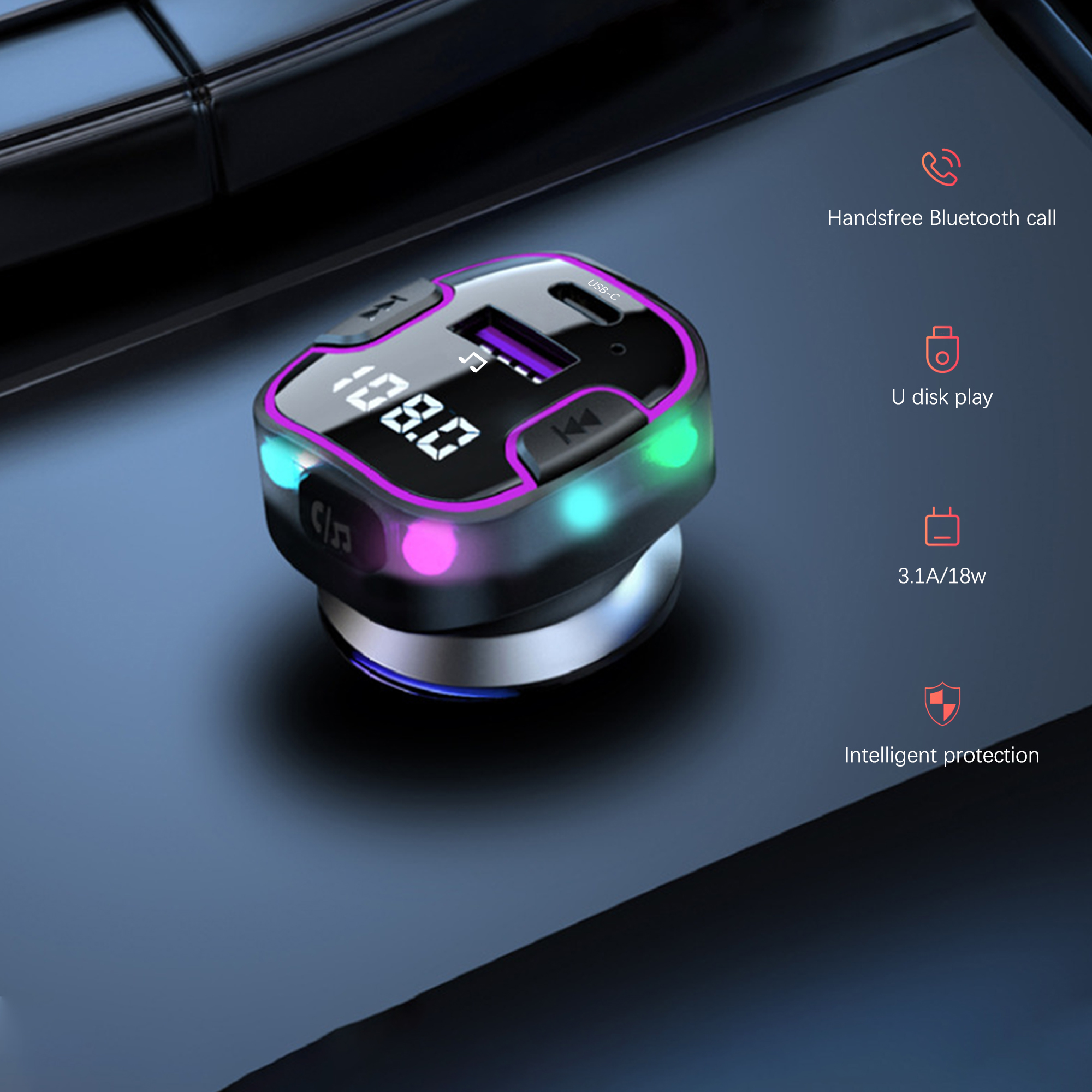 FM Трансмитер Earldom ET-M99, Bluetooth, USB, Type-C, QC, 3.1A, Черен - 17767 - Image 3