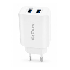 Мрежово зарядно устройство DeTech DE-58, 5V/2.4A 220V, 2 x USB, Бял - 40538