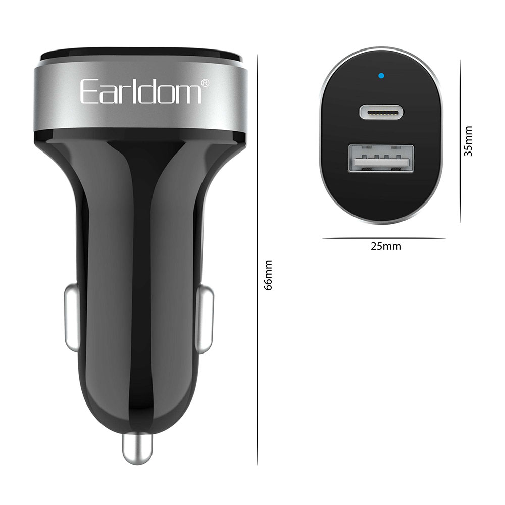 Зарядно устройство за кола Earldom ES-CC14, 1xUSB, 1xType-C, С PD Type-C кабел, Черен - 40354 - Image 2