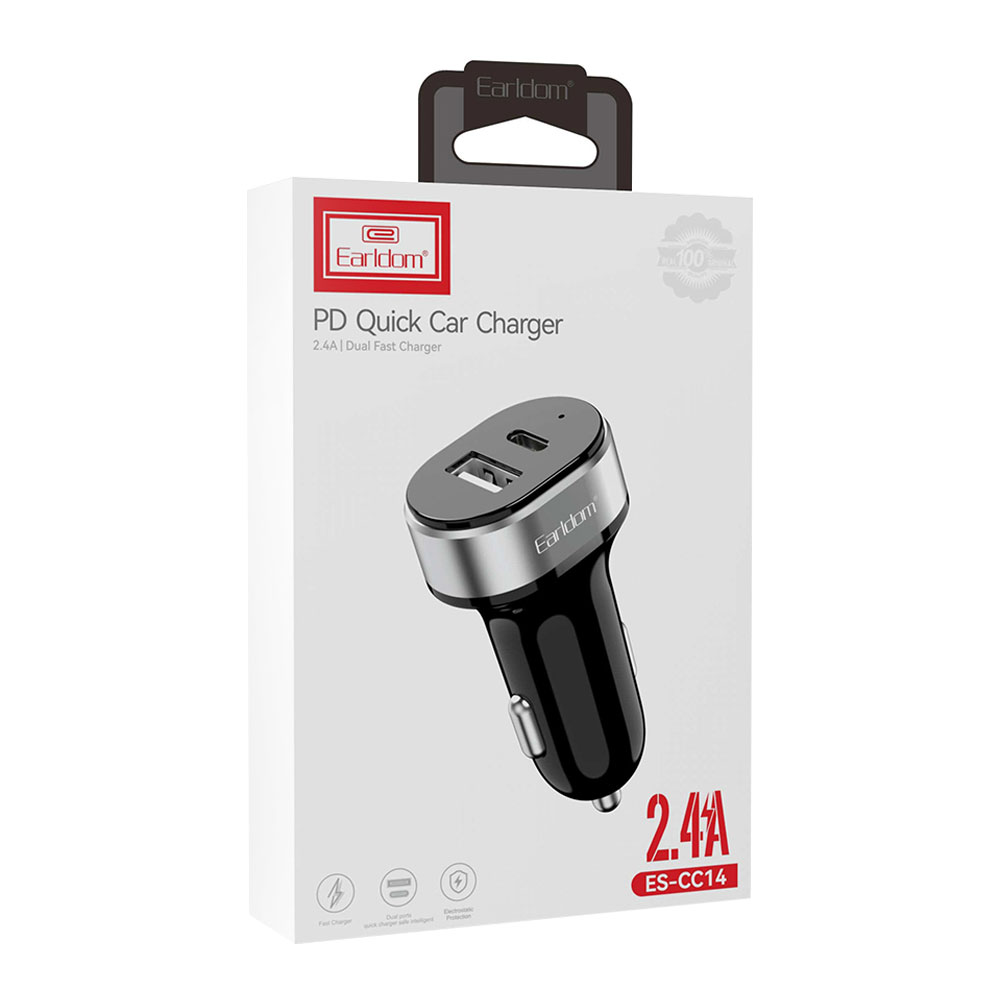 Зарядно устройство за кола Earldom ES-CC14, 1xUSB, 1xType-C, С PD Type-C кабел, Черен - 40354 - Image 3