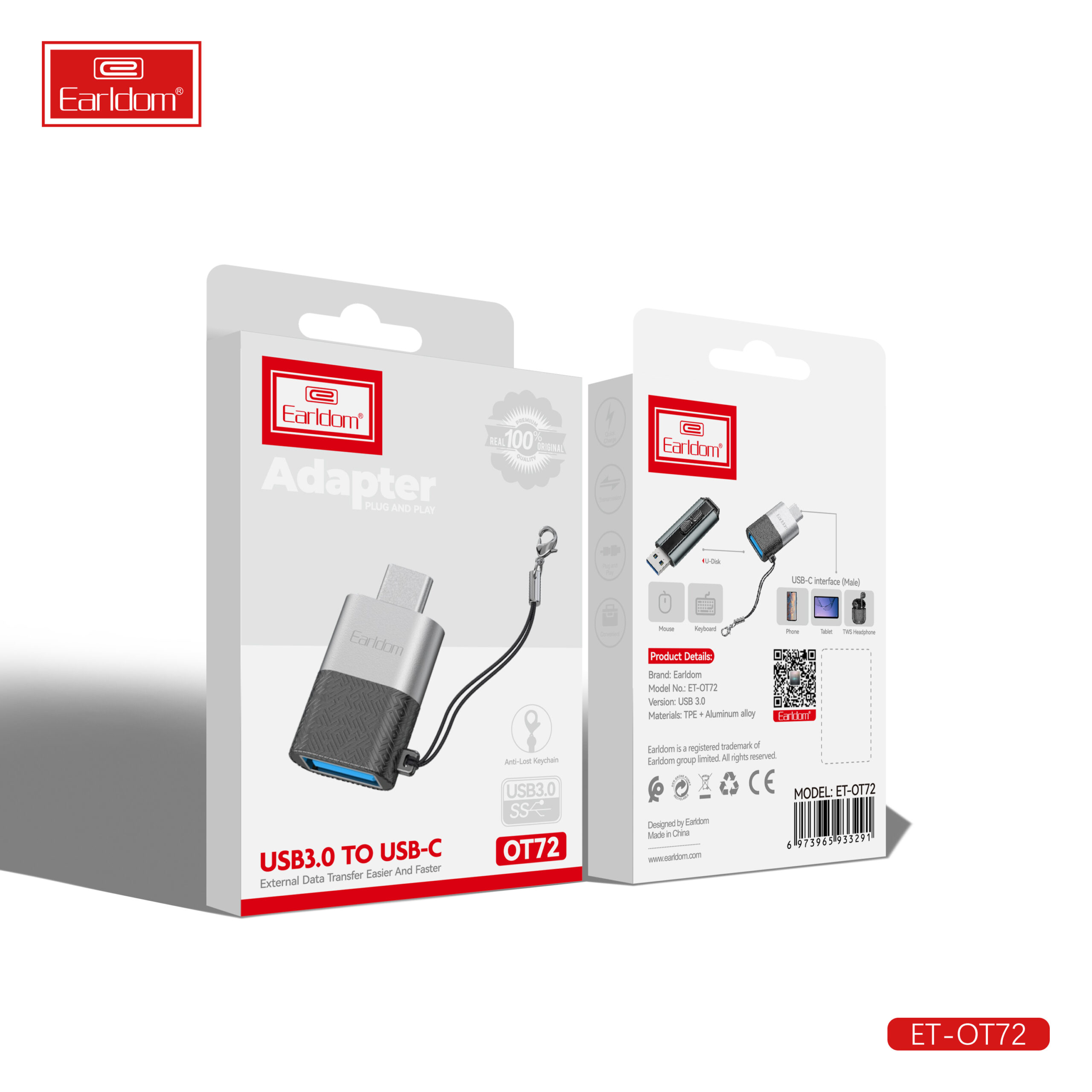 Преходник Earldom ET-OT72, USB (F) към Type-C, OTG, Черен - 40366 - Image 2