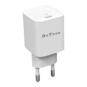 Мрежово зарядно устройство DeTech DE-61, 20W, 1 x Type-C F, PD, Бял - 40545