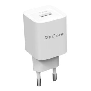 Мрежово зарядно устройство DeTech DE-62, 18W, 1 x USB F, QC, Бял - 40547