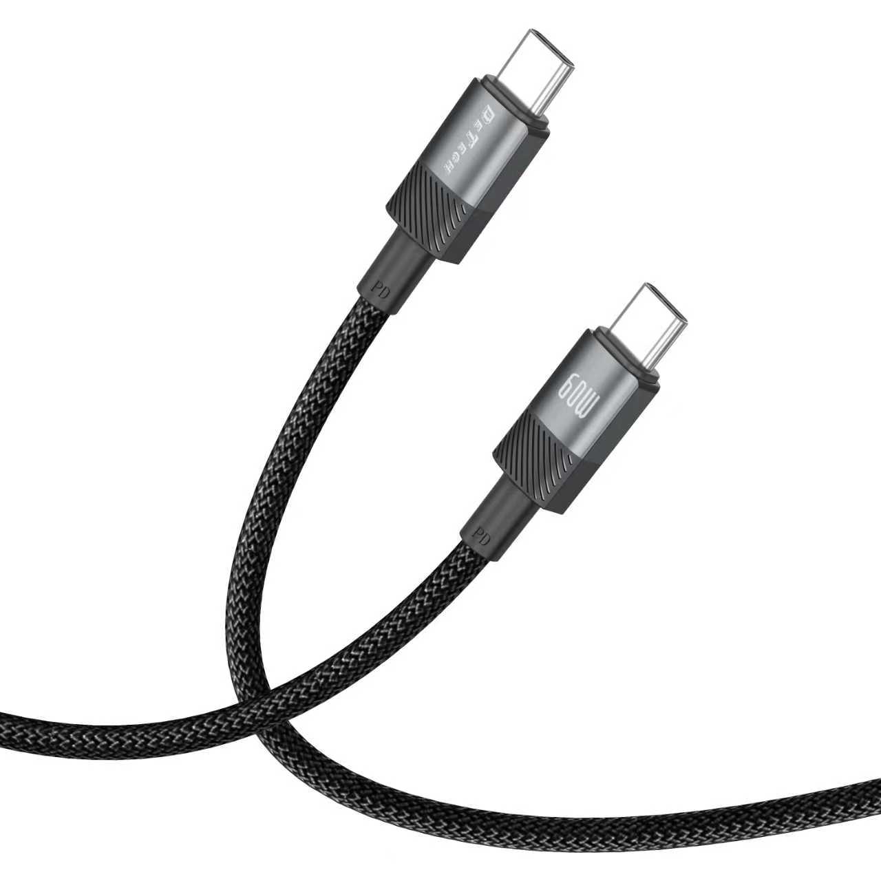 Кабел за данни DeTech DE-C67C, 60W, Type-C - Type-C, PD, 1.0m, Черен - 40551