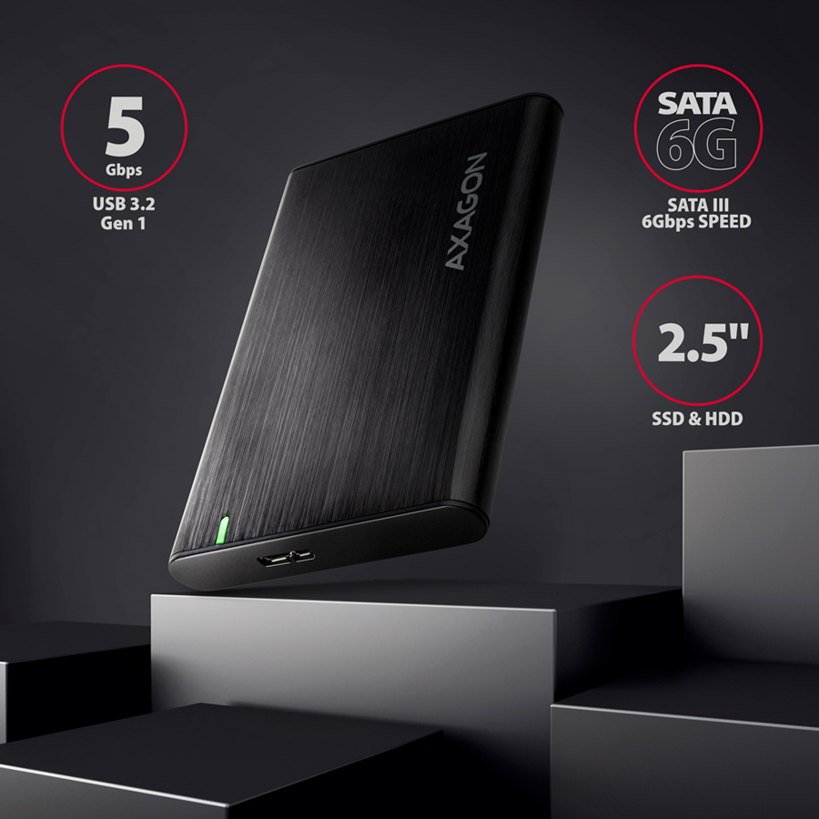 AXAGON EE25-A6M USB3.0 - SATA 6G 2.5" External SCREWLESS ALU RAW box BLACK - Image 2
