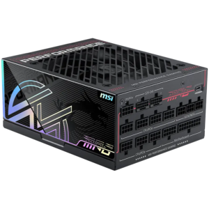 MSI MPG Ai1600TS PCIE5 Power Supply 1600W, 80 PLUS Titanium, Dual PCIe 5.1 Cables, ATX 3.1, Software Sync, 135mm Fan, Fan Stop, OVP/OCP/OTP/OPP/SCP/UVP/SIP/NLO, Braided Cables, Dimensions: 190mmx150mmx86mm, 12Y Warranty