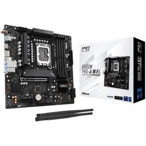 ASROCK MB Desktop B860M Pro-A Wi-Fi, S.1851, 4x DDR5, 1x PCIe 5.0 x16, 1x PCIe 4.0 x4, 1x Blazing M.2, 2x Hyper M.2, 4x SATA3, 2x USB-C, 5x USB 3.2, 6x USB 2.0, 1x RJ-45 2.5GB Lan, 802.11axe Wi-Fi 6E, BT 5.3 1x HDMI, 1x DP 1.4, mATX