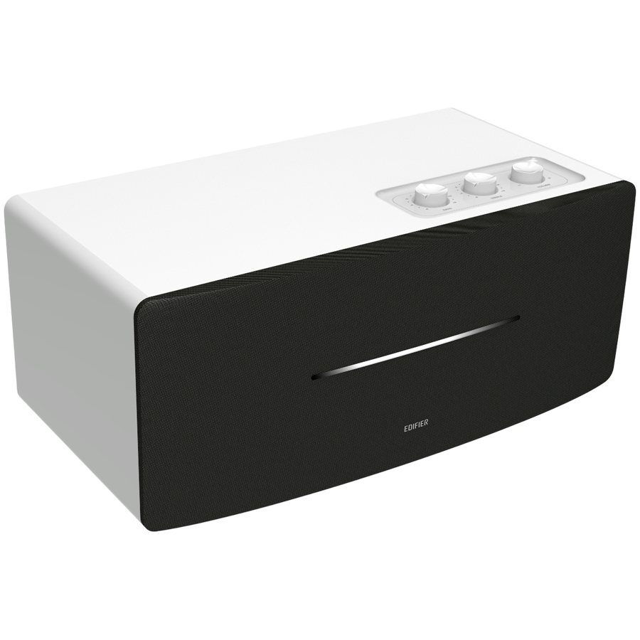Edifier D12 2.0 Bluetooth Speaker, BT V5.0, RCA, AUX, 2x 4-inch Midrange Drivers, 2x 19mm Tweeters, Remote Control and Top-Mounted Controls, White